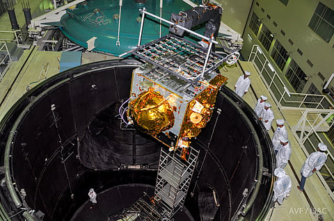 IRNSS-1G being loaded into Large Space Simulation Chamber (LSSC) for thermal vacuum test. | EPS
