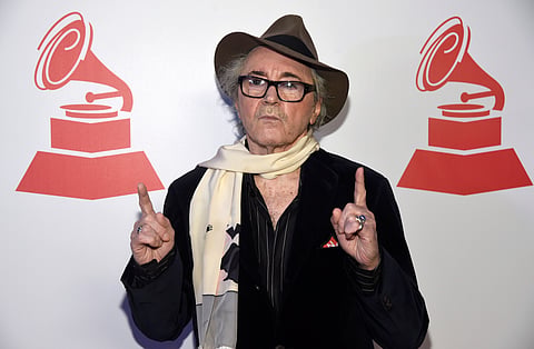 FILE - In this Wednesday, Nov. 18, 2015 file photo, Gato Barbieri arrives at the Lifetime Achievement and Trustees Awards presentation at the Ka Theater in the MGM Grand Hotel, in Las Vegas. Grammy winning Latin Jazz saxophonist Leonardo “Gato” Barbieri h