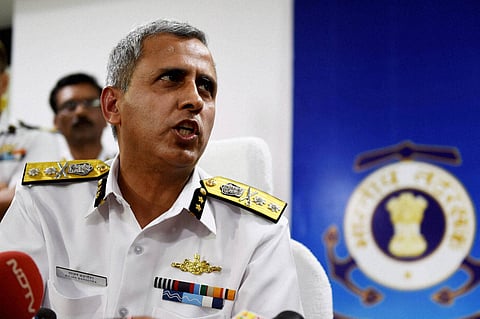 Coast Guard IG Rajan Bargotra addressing a press conference on the search operations of missing IAF AN-32 aircraft in Chennai on Monday. | PTI