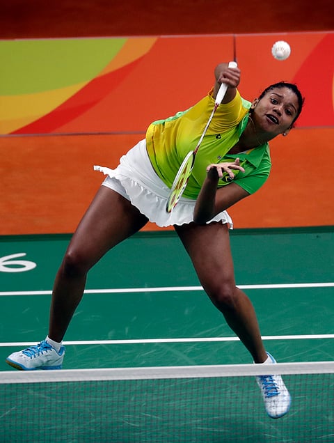 Brazil's Lohaynny Vicente returns a shot against India's Saina Nehwal during a women's badminton match at the 2016 Summer Olympics in Rio de Janeiro, Brazil, Thursday, Aug. 11, 2016. | AP