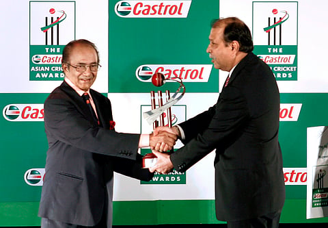 In this Friday, June 27, 2008 file photo, Legendary Pakistani cricketer Hanif Muhammad, left, receives a life time achievement award in Karachi, Pakistan. | AP