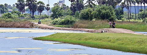 Who built road over Muttukadu lagoon?