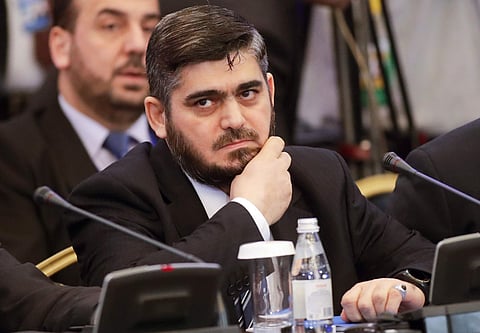 Mohammed Alloush, head of a Syrian opposition delegation, attends talks on Syrian peace in Astana, Kazakhstan, Monday, Jan. 23, 2017. | AP