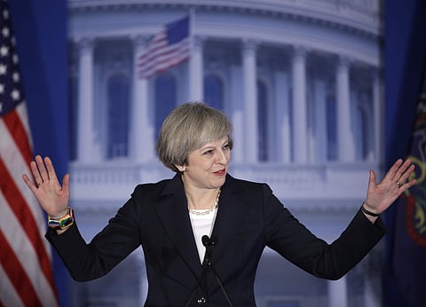 British Prime Minister Theresa May arrives to speak at the Republicans Congressional retreat in Philadelphia, Thursday, Jan. 26, 2017. | AP