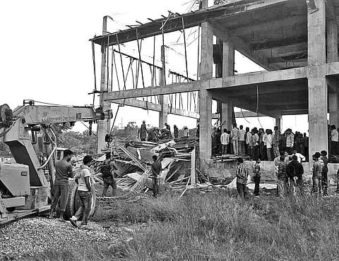 The collapsed roof of CIPET’s hostel building in Balasore | Express