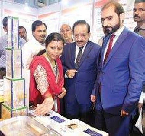 Dr Harsh Vardhan, Union Minister for Science & Technology, checks a stall after inaugurating the India International Science Festival 2017, at Anna University on Friday. Abdul Latif Roshan, Minister of Higher Education, Afghanistan, is also seen | Martin