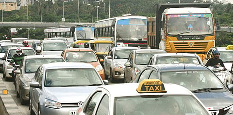 Traffic tangles are a common sight on Hebbal flyover during peak hours and after rain. Over 23,000 passenger car units use this flyover every hour | S MANJUNATH