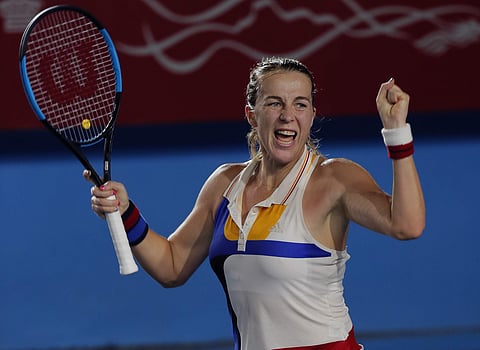 Anastasia Pavlyuchenkova of Russia celebrates after defeated Daria Gavrilova of Australia winning the final match at the Hong Kong Open. | AP