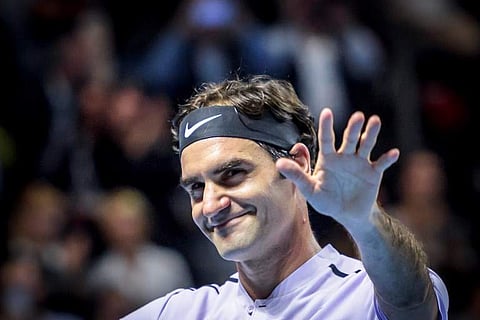 Switzerland's Roger Federer celebrates after winning against Frances Tiafoe of the US at the Swiss Indoors ATP 500 tennis tournament. (Photo | AFP)