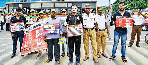 Volunteers during a mime awareness programme Photos: Sunish P Surendran