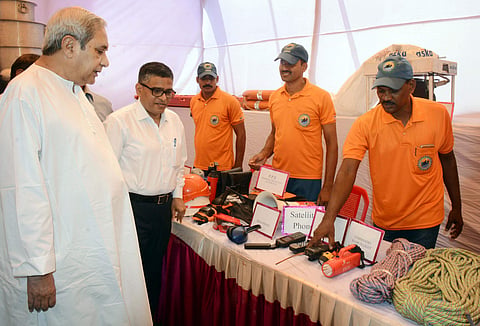 Chief Minister Naveen Patnaik going round at an exhibition at the Odisha Disaster Preparedness Day and the National Day for Disaster Reduction at Rabindra Mandap in Bhubaneswar on Sunday | Express
