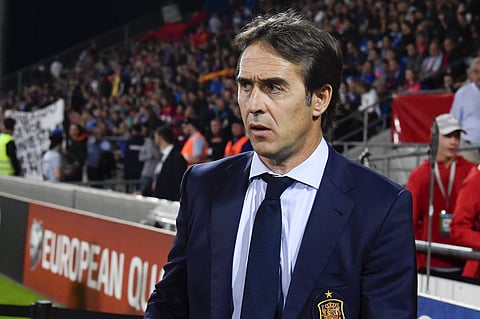 Spain's head coach Julen Lopetegui on the sidelines before the 2018 Fifa World Cup Russia group G qualification soccer match between Liechtenstein and Spain at the Rheinpark stadium in Vaduz, Liechtenstein. | AP