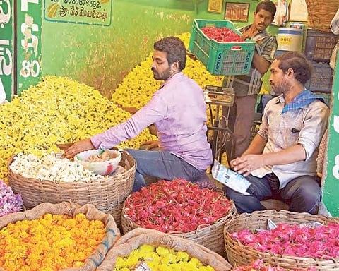 The flower market adjacent to Pandit Nehru Bus Stand in Vijayawada | r v k rao