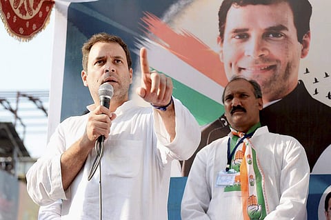 Congress vice-president Rahul Gandhi addressing a rally in Gujarat. (File | PTI)