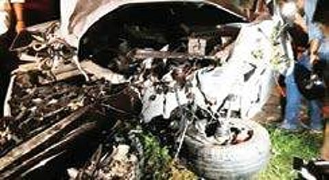 The luxury car got completely damaged in the crash. The incident happened in front of Manmohan Bungalow on Thursday night