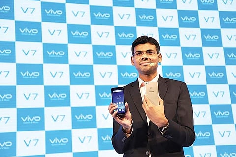Paigham Danish, Product Manager, Vivo India unveiling the Vivo V7 in New Delhi on Monday