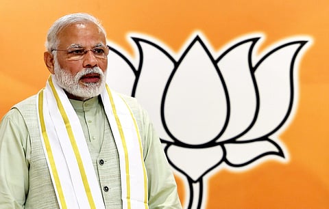Prime Minister Narendra Modi at the BJP Headquarter.(Photo | PTI)