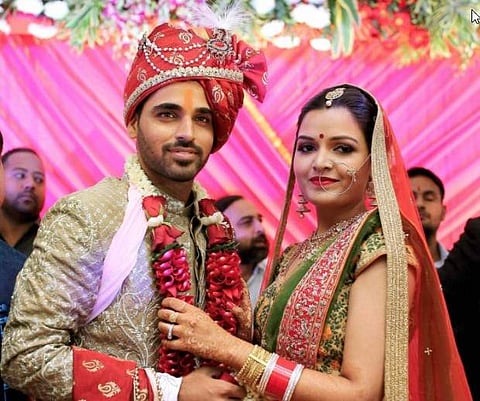 Speedster Bhuvneshwar Kumar during his marriage with the childhood friend Nupur Nagar in Meerut on Thursday.|PTI