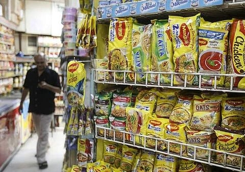 Packets of Nestle's Maggi instant noodles are seen on display at a grocery store in Mumbai. | REUTERS