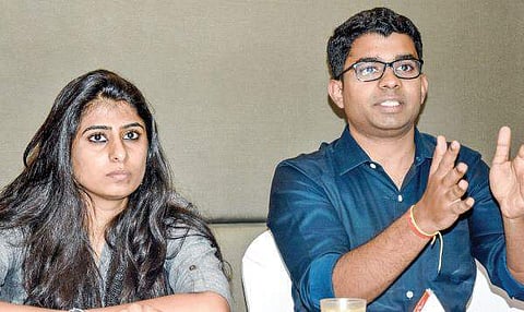 Milaap founder Anoj Viswanathan at a press conference in V’wada on Tuesday | Express