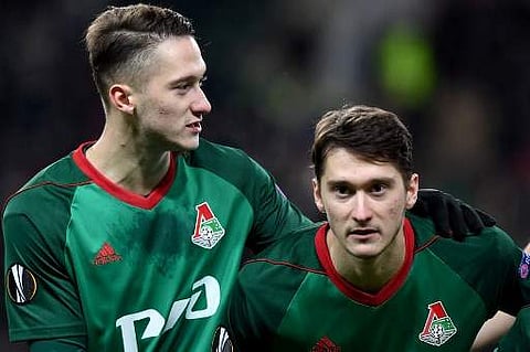 Lokomotiv Moscow's midfielder from Russia Anton Miranchuk (L) and Lokomotiv Moscow's midfielder from Russia Aleksey Miranchuk before the UEFA Europa League Group F football match between FC Lokomotiv Moscow and FC Sheriff in Moscow on November 2, 2017. |