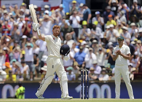 England's Jonny Bairstow celebrates scoring 100 against Australia | AP