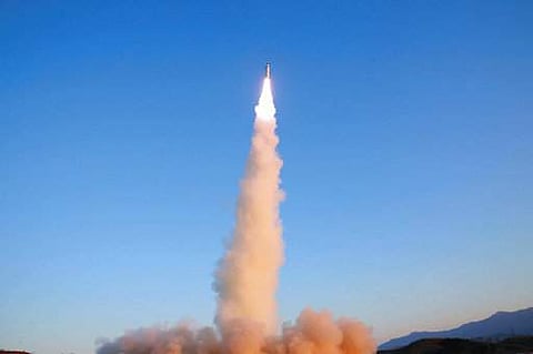 In this Sunday, Feb. 12, 2017, file photo distributed on Monday, Feb. 13, 2017, by the North Korean government, the Pukguksong-2 is launched at an undisclosed location in North Korea. | AP