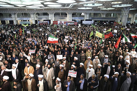 Iranian protesters chant slogans at a rally in Tehran, Iran, Saturday, Dec. 30, 2017. | AP