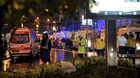 Ambulances at the Reina nightclub where an Uzbek gunman ran amok among New year revellers last New years. (File photo by AP)