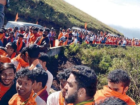 There was a surge in the number of devotees to the Datta Peetha in Chikkamagaluru on Sunday. (Express Photo Service)
