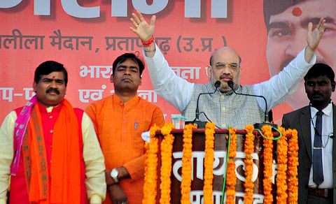 Bharatiya Janata Party BJP President Amit Shah at an election campaign rally.(Photo | PTI)
