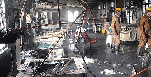 Charred remains of the paediatric ward after fire broke out damaging equipment at Victoria government Hospital in Visakhapatnam on Friday | Express