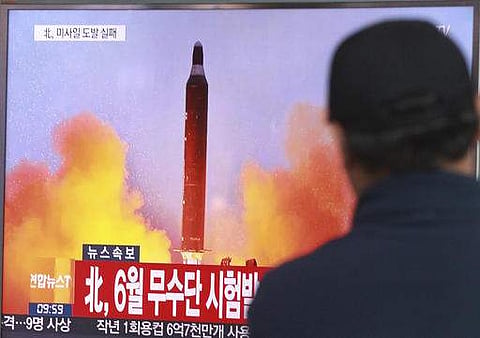 A man watches a news programme showing a missile launch conducted by North Korea. (File | AP)