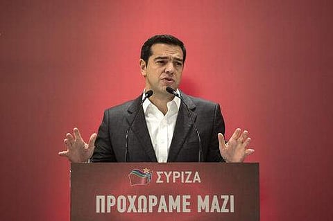 Greece's Prime Minister Alexis Tsipras addresses members of his party in Athens on February 11. (File Photo | AP)