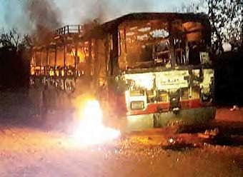 The bus that was set on fire by Maoists at Metlacheruvu| Express photo