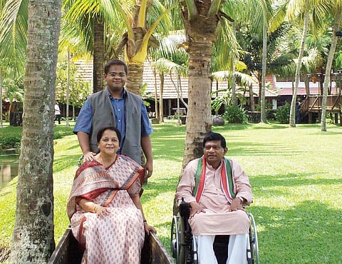 Ajit Jogi (right) with wife Reni and son Amit