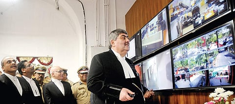 Chief Justice Sanjay Kishan Kaul inaugurating the newly-installed CCTV cameras on the High Court campus on Tuesday | d sampathkumar