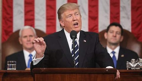 US President Donald J. Trump delivers his first address to a joint session of Congress from the floor of the House of Representatives in Washington, DC on February 28. (Photo | AFP)