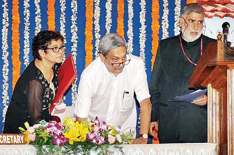 Former Defence Minister Manohar Parrikar (centre) after being sworn in as the Chief Minister of Goa, at a ceremony in Panaji (File | PTI)