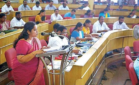 Deputy Mayor Rakhi Ravikumar presenting Corporation Budget on Friday Manu R Mavelil