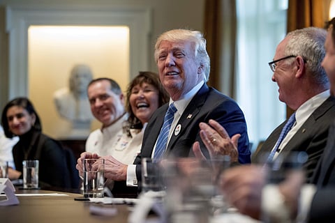 President Donald Trump meets with truckers and industry CEOs regarding healthcare, Thursday, March 23, 2017, in the Cabinet Room of the White House in Washington. | AP