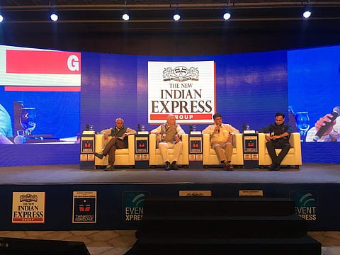 Former union minister Manish Tewari chairing the first session of Day 2 on 'Religious education: Is it relevant in secular India' (Photo | Prabhu Chawla's Twitter handle @PrabhuChawla)