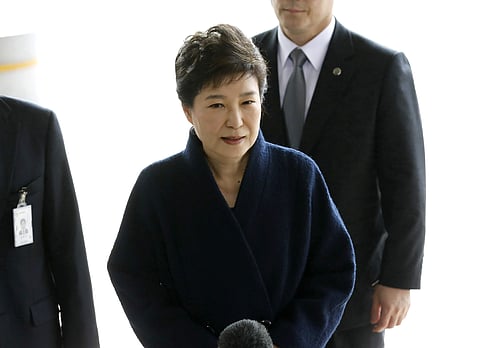 In this March, 21, 2017 file photo, South Korea's ousted leader Park Geun-hye arrives at a prosecutor's office in Seoul, South Korea. | AP