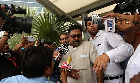 AIADMK leader TTV Dhinakaran with Delhi police. (File photo)