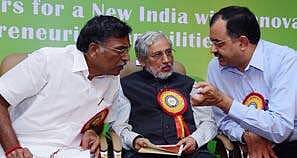 (From left) K P Anbalagan, Minister for Higher Education, Anil D Sahasrabudhe, Chairman, AICTE, and Sunil Paliwal IAS, Principal Secretary, Dept of Higher Education during a one day conclave in Chennai on Saturday | Sunish P Surendran