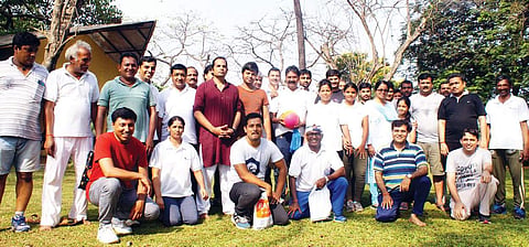 Acharya Neeraj with the participants of the forest bathing session in Pune