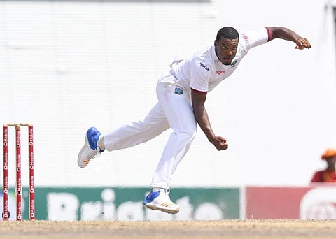 Shannon Gabriel of West Indies took 5 Pakistan wickets for 11 runs during the 5th and final day of the 2nd Test match between West Indies and Pakistan at Kensington Oval. | AFP