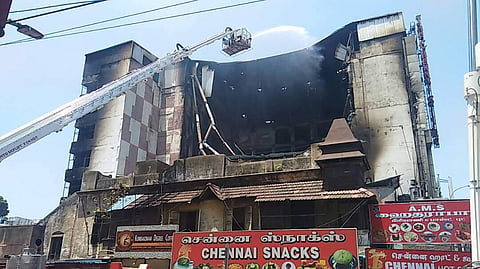 A team, comprising top government officials and experts including one from the IIT Madras have begun assessing the fire ravaged Chennai Silks building since morning. (Sampath Kumar | EPS)