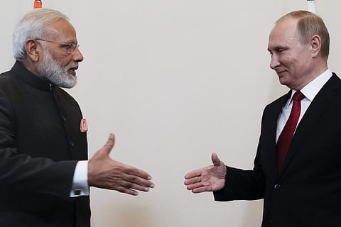 PM Narendra Modi with Russian President Vladimir Putin