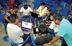 Participants at the Linux installation workshop which was held at the Public Library Manu R Mavelil